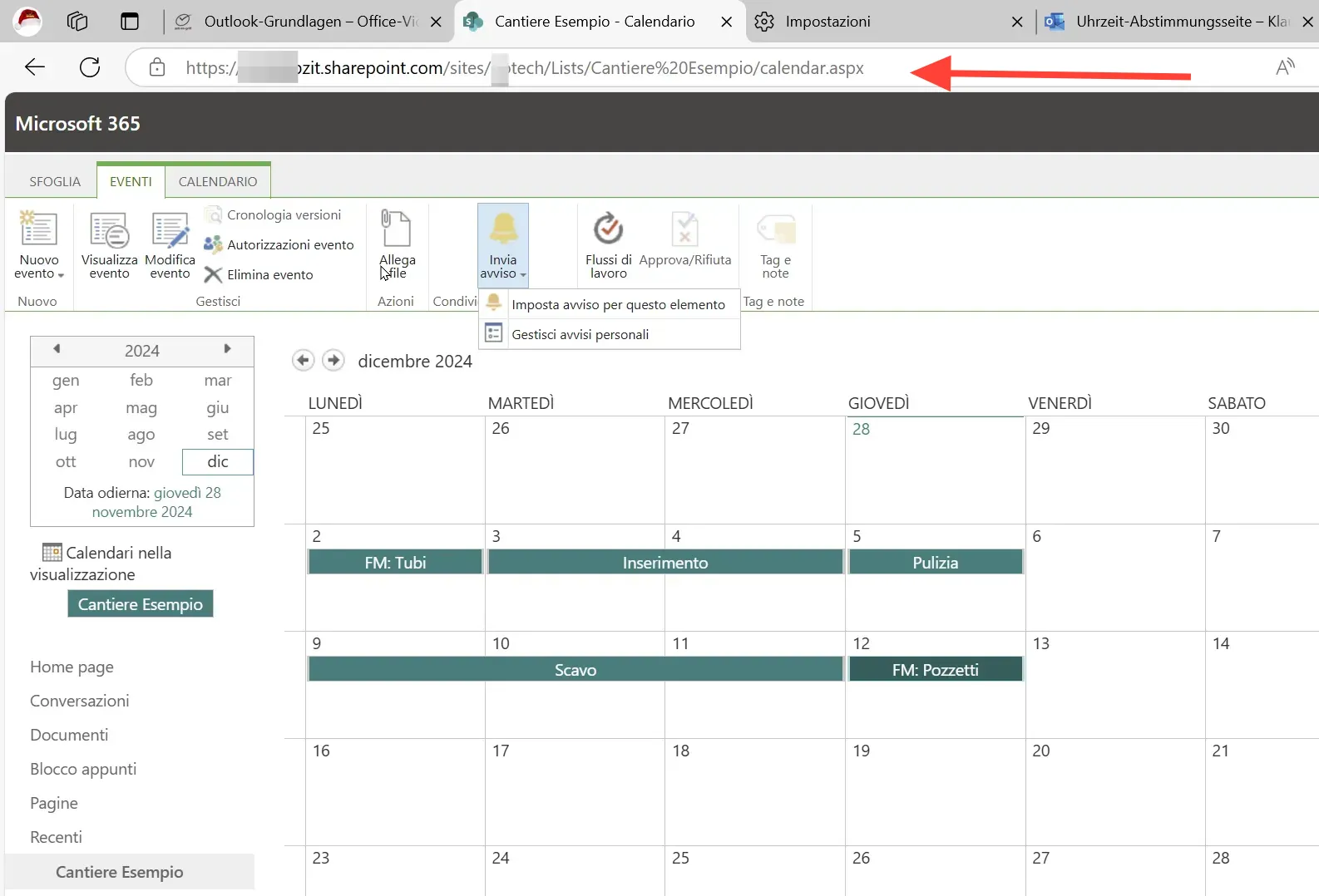 'Kalenderio' tab with notification options
