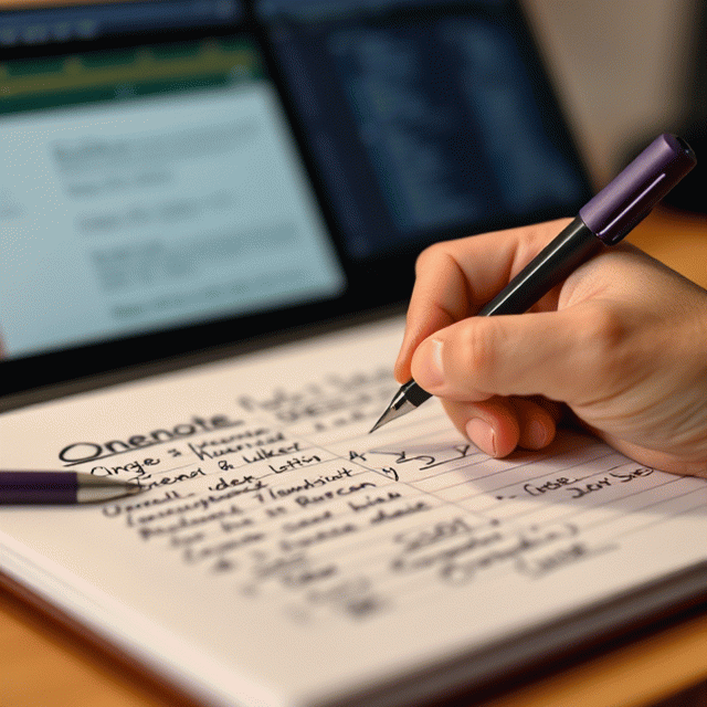 Notizen per Handschrift auf einem Block – in Zukunft mit OneNote im Volltext durchsuchbar und mit Kolleginnen geteilt.