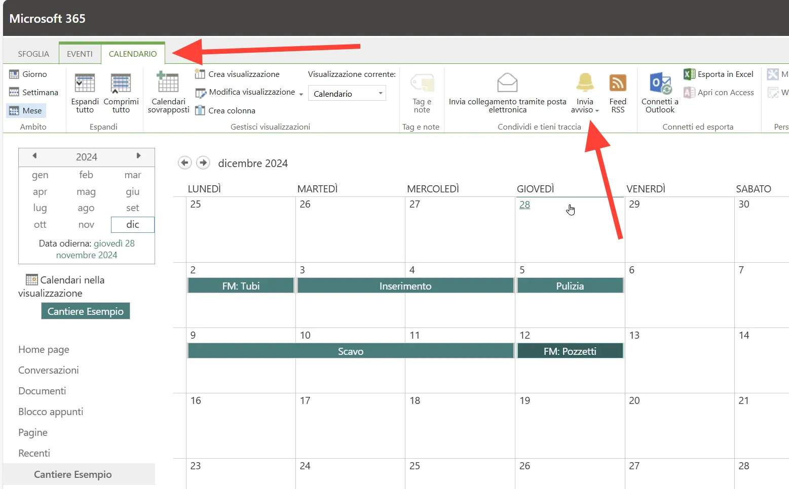 'Kalenderio' tab with notification options